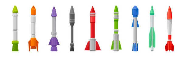 Vector illustration of Military Guided Missiles of Different Color and Shape Vector Set
