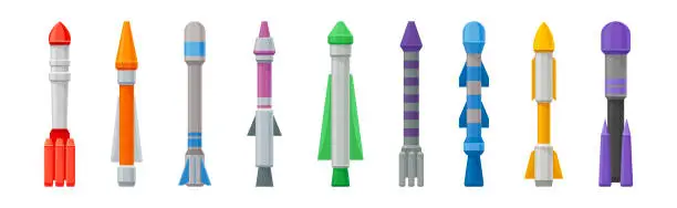 Vector illustration of Military Guided Missiles of Different Color and Shape Vector Set