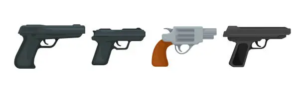 Vector illustration of Handguns or Pistol Models with Firing Trigger Vector Set