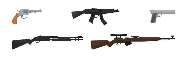 Vector illustration of Handguns or Pistol Models with Firing Trigger for Hunting Vector Set