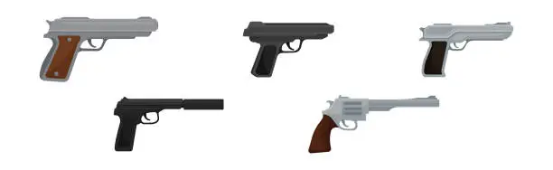 Vector illustration of Handguns or Pistol Models with Firing Trigger Vector Set