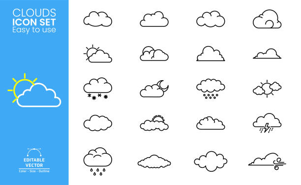 Cloud line icon set. Vector illustration in HD very easy to make edits. clouds stock illustrations