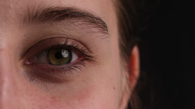 Close Up Of Human Eye, Girl Opens Wide Her Large Green Eye