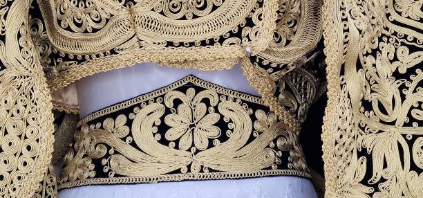 Intricate embroidery and vibrant patterns adorn an authentic Bulgarian traditional dress, showcasing rich cultural heritage and craftsmanship.