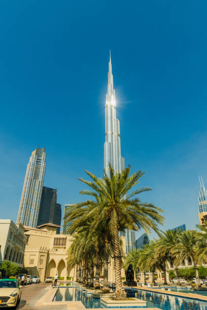 January 20, 2024: The tallest buildings in the world - Burj Khalifa during sunny day in the centre of the city of Dubai, United Arab Emirates