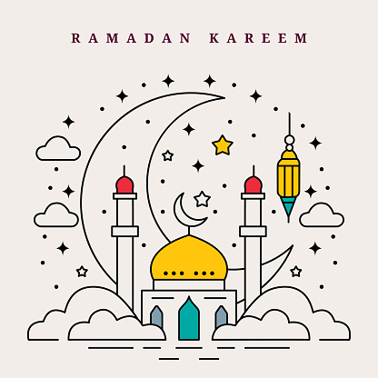 Ramadan Kareem Line Art design template background suitable for Ramadan posters, Islamic backgrounds, Eid Mubarak, Eid al-Fitr, Eid al-Adha, etc.