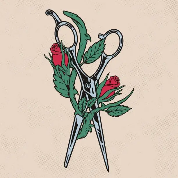Vector illustration of Hairdressing scissors colorful vintage sticker