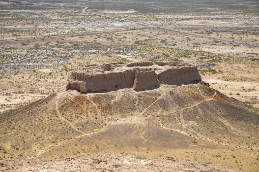 beautiful aerial view of desert valley with settlement