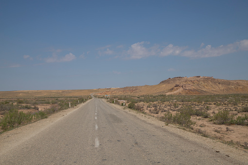 desert road of central asian village uzbekistan