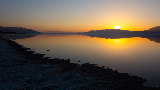 Sunset on the lake, Lake Burdur, Turkey.