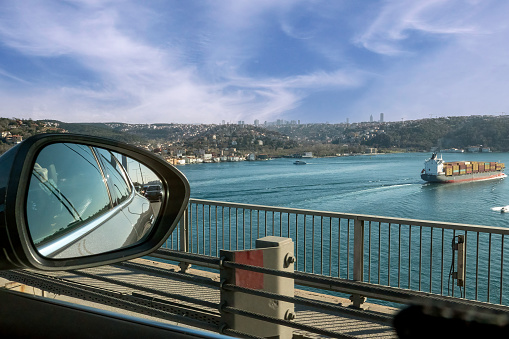 View of the Bosphorus Strait while crossing the FSM Bridge