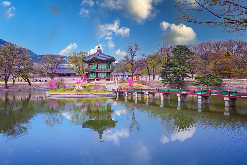 Gyeongbokgung palace in spring time in seoul city of korea, south korea.