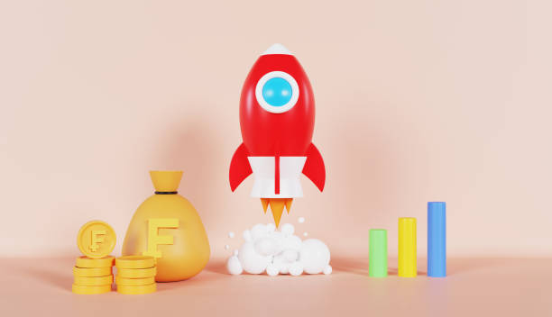 istock Rocket Launch Money Franc Business Concept on Pastel Color Background 2081030640