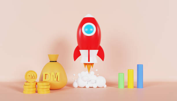 istock Rocket Launch Money Deutsche Mark Business Concept on Pastel Color Background 2081030650