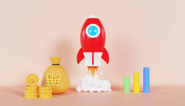 istock Rocket Launch Money Won Business Concept on Pastel Color Background 2081031199
