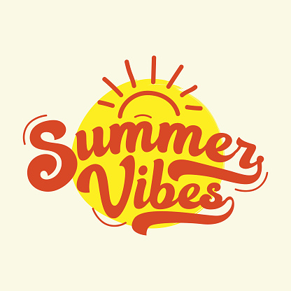 Summer Vibes retro lettering vector illustration with sun vector. Summer label, tag, logo, hand drawn lettering for summer holiday, travel, beach vacation. Summer days typography for t shirt, banner, greeting card.