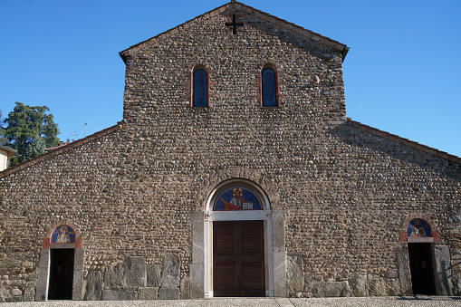 Agliate, Italy - November 11, 2023: Medieval church of SS. Pietro e Paolo at Agliate, Monza Brianza province, Lombardy, Italy
