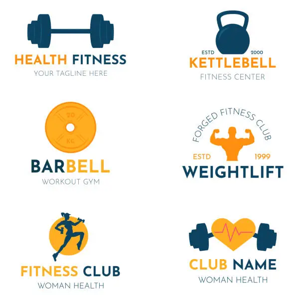 Vector illustration of Fitness and gym logos and badges. Isolated vector illustration set.