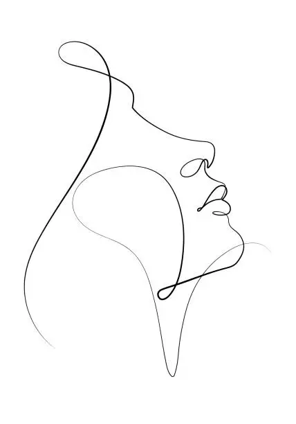 Vector illustration of beauty woman face feminism concept continuous one line drawing vector flourish