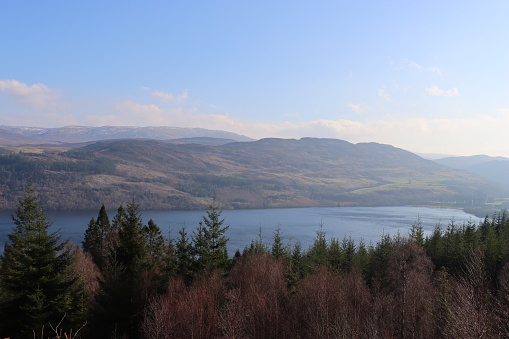 View across Loch Ness on a clear sunny day in winter