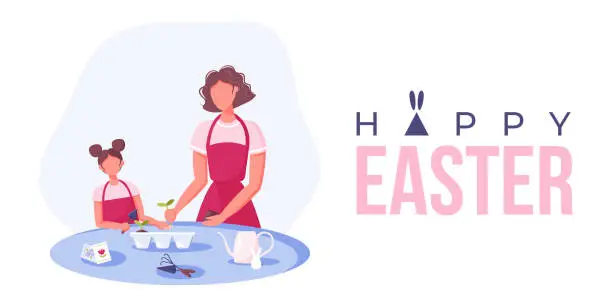 Vector illustration of Happy Easter family traditions.
