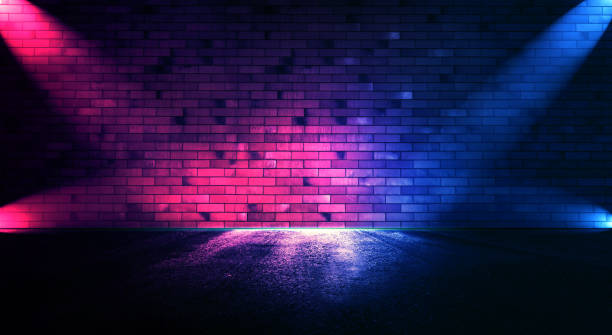 istock Rays neon light in the dark with smoke. Empty background scene spotlight. Copy space 2081179467