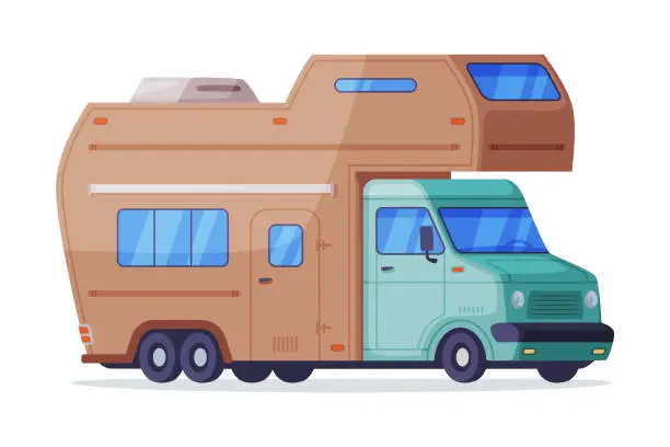 Vector illustration of RV camper motor home, touristic transport. House on wheels vector illustration