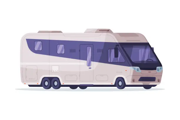 Vector illustration of Modern RV camper motor home. House on wheels, recreational vehicle vector illustration