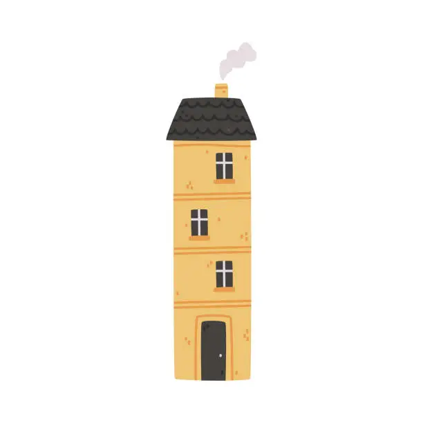 Vector illustration of Small House with Roof and Windows as Sweet Cozy Home Vector Illustration
