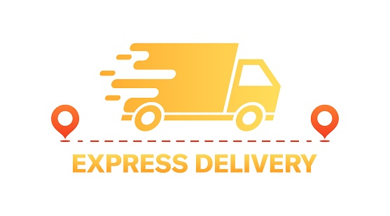 Express delivery sign. Delivery truck. Flat style. Vector icon