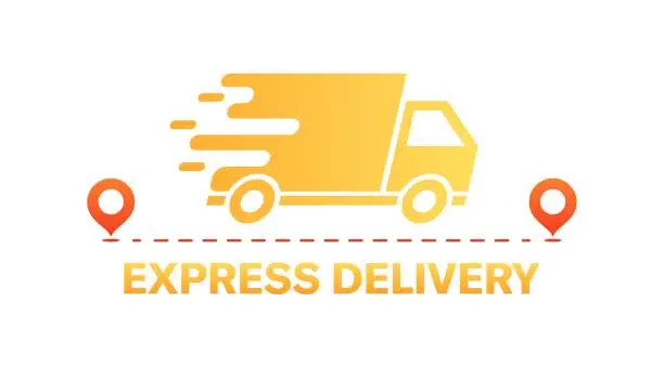 Vector illustration of Express delivery sign. Delivery truck. Flat style. Vector icon