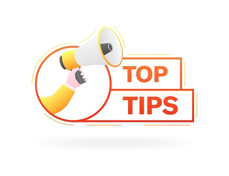Top Tips banner icon. Flat style. Vector icon