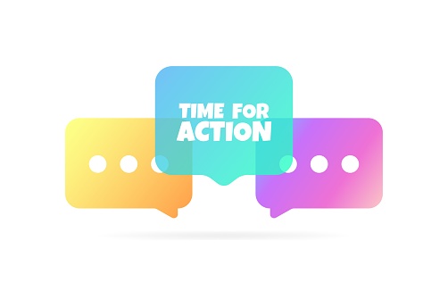 Time For Action speech bubble. Flat style. Vector icon