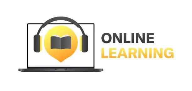 Vector illustration of Online learning banner icon. Flat style. Vector icon