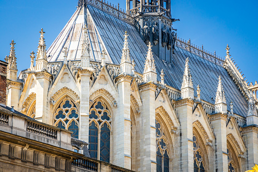 Apse of the Sainte-Chapelle church on sunny day in Paris, France