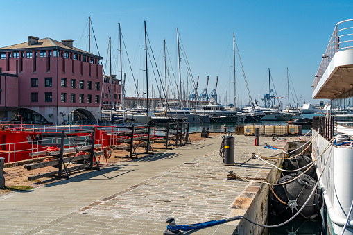 Sailing boats moored at the pier in Italy, Muggia