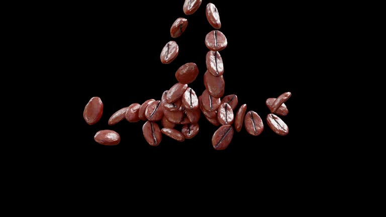 coffee bean falling on floor, 3d animation, green screen, black screen