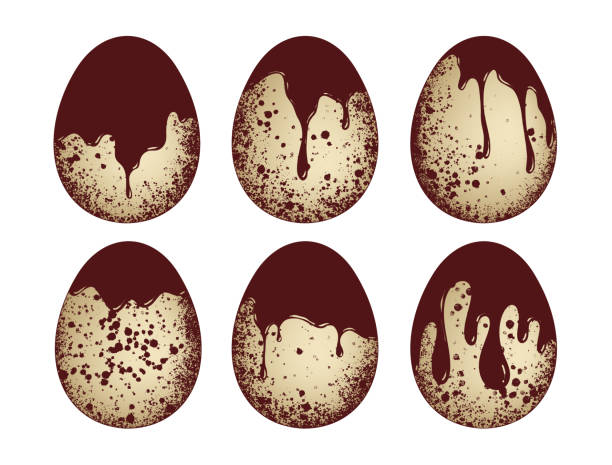 illustrazioni stock, clip art, cartoni animati e icone di tendenza di set di uova di pasqua immerse nel cioccolato - white background brown animal egg ellipse