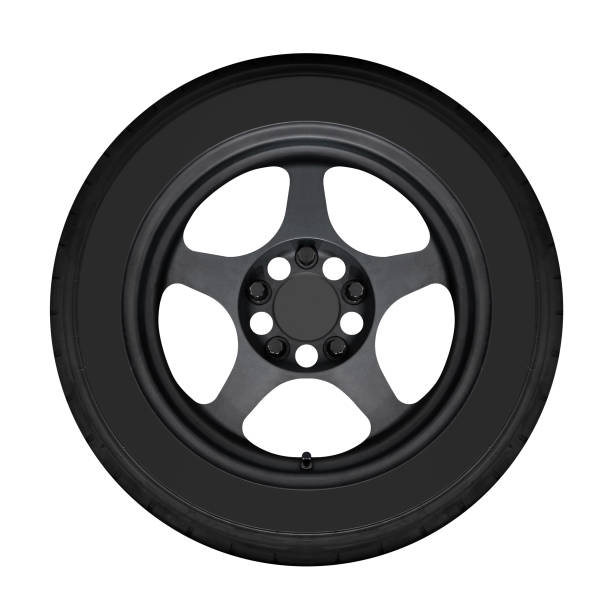 Black car wheel with tire isolated on white background with clipping path