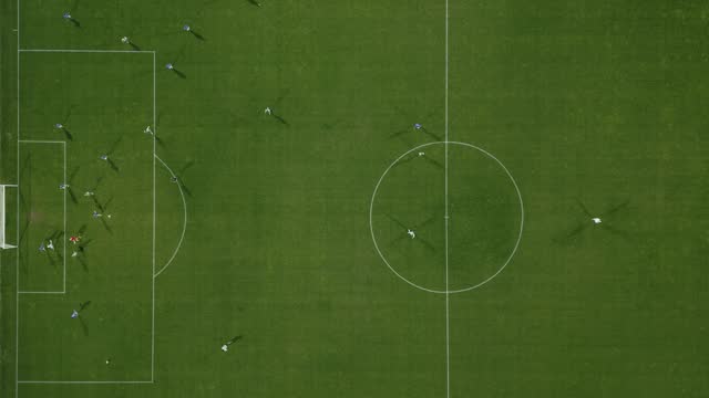 Aerial View of Soccer Field With Players