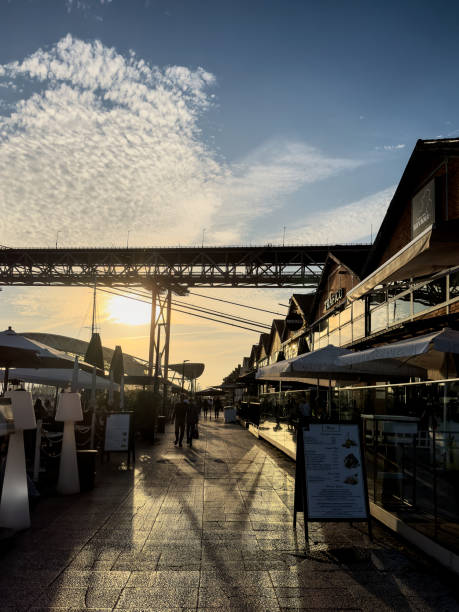 istock Lisbon docks restaurant area with sunset. 2081256810