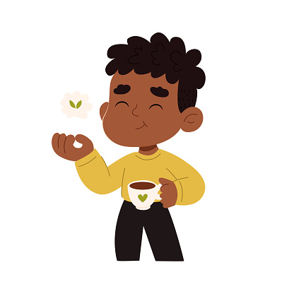 Cute african american boy with cup of coffee vector Illustration