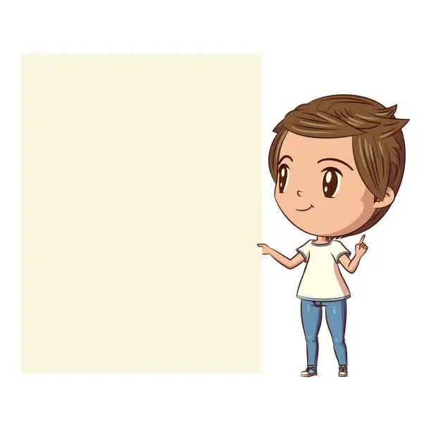 Vector illustration of Child holding blank paper note