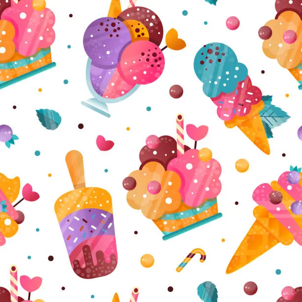 Vector illustration of Ice-cream with Frozen Confection and Sweet Dessert Vector Seamless Pattern Template