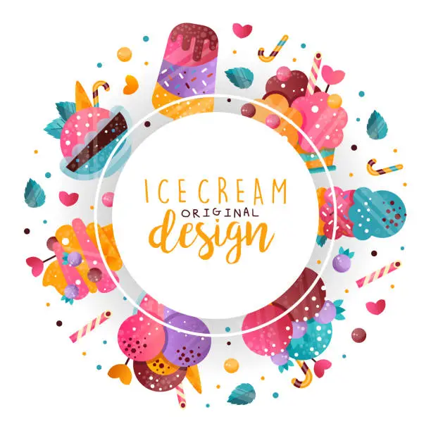 Vector illustration of Ice-cream Design with Frozen Confection and Sweet Dessert Vector Template