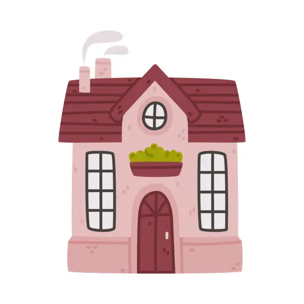 Vector illustration of Small House with Roof and Windows as Sweet Cozy Home Vector Illustration