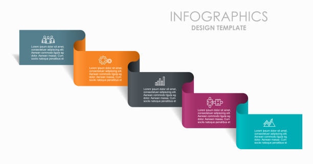 illustrazioni stock, clip art, cartoni animati e icone di tendenza di infographic design template with place for your data. vector illustration. - origami ribbon banner direction