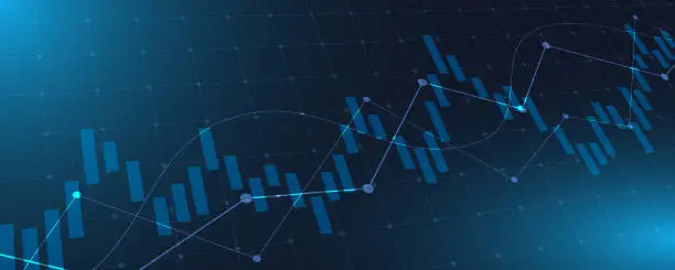 Vector illustration of Financial chart with trading graph in stock market and world map on blue color background