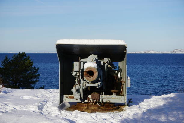 German coastal artillery from World War 2 at Kvalvik fort on the island of Frei, Norway.