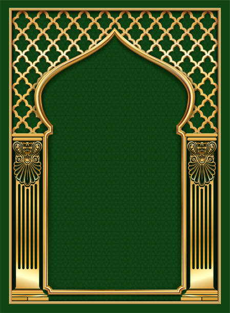 Arch of gold in the oriental style Arch of gold in the oriental style with Arabic traditional ornaments in vector graphics. fairy door fairy tale antique stock illustrations